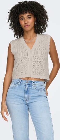 ONLY Onlirina V Neck Button Vest Knt Noos   Cream   XS