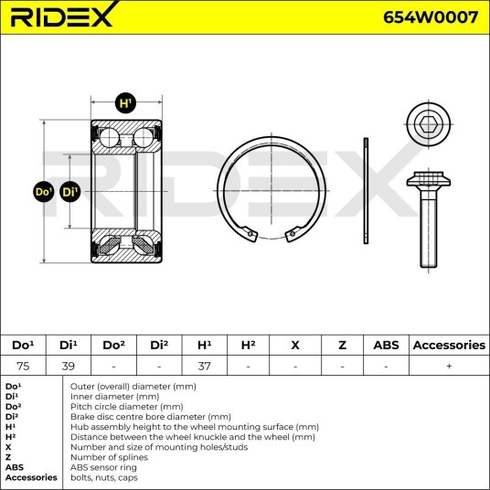 RIDEX 654W0007 Hjullager