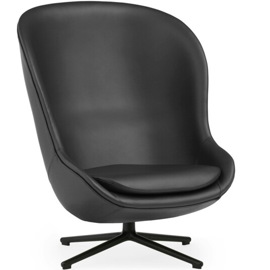 Normann Copenhagen Hyg Lenestol Høy med Dreiefot Svart Skinn / Svart Aluminium