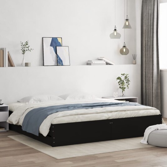  Sengeramme med skuffer svart 160x200 cm konstruert tre 8721012244771