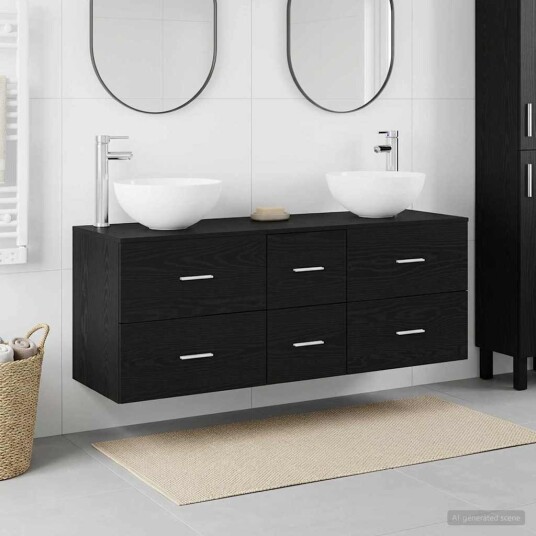 vidaXL Baderomsskapsett 3 stk. Svart eik 49,5 x 41 x 64,5 cm vidaXL Baderomsskapsett 3 stk. Svart eik 49,5 x 41 x 64,5 cm