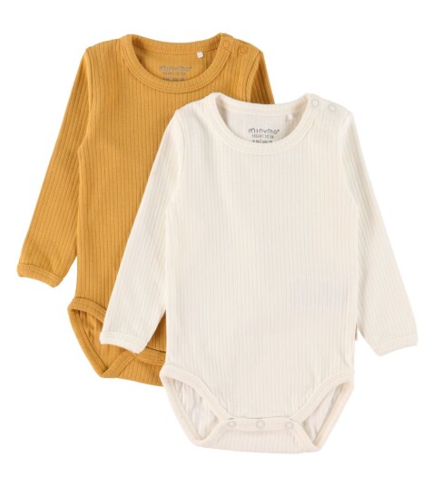 Minymo Bodyer I/e Rib 2 pack Amber Gold 1 år 80 Langermet Body Gul Hvit