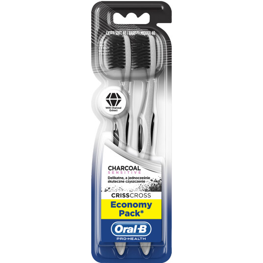 ORAL B Pro Health Tannbørster 2 stk. CrissCross Charcoal Sensitive Extra Soft 40
