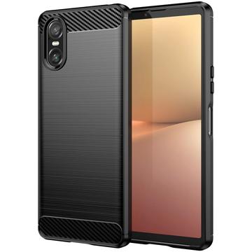 Sony Xperia 10 VI Børstet TPU Deksel Karbonfiber Svart