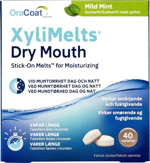 Xylimelts Klebetabletter mot munntørrhet mint 40 stk.