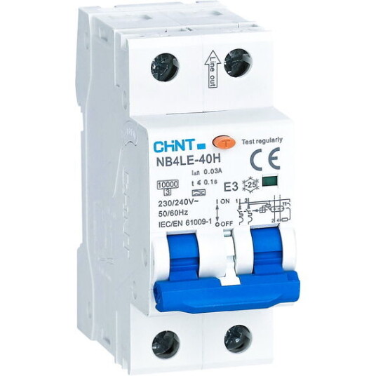 Chint Jordfeilautomat elektronisk 2pol 40A C-kar Type A 30mA 10kA - 1604550