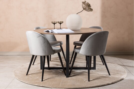 Venture Home Durango Spisegruppe 120 cm Rund med 4 Velvet Stoler Valnød