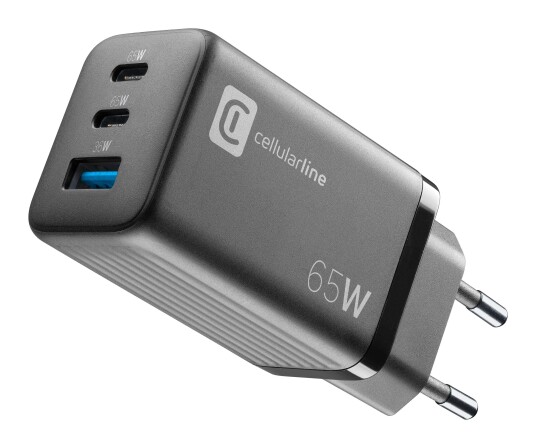 CellularLine 65W Multipower Micro Strømadapter med 3 Porter USB-C og USB-A