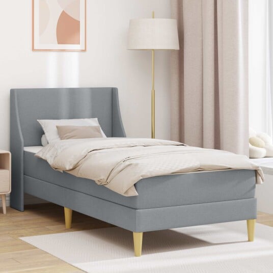 vidaXL Sengeramme med madrass Lysegrå 90 x 200 cm Polyester
