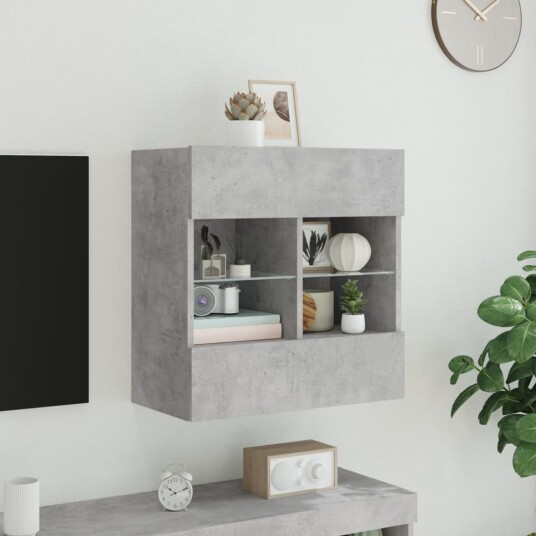 vidaXL Vegghengt TV-benk med LED-lys betonggrå 58,5x30x60,5 cm 8721012256798