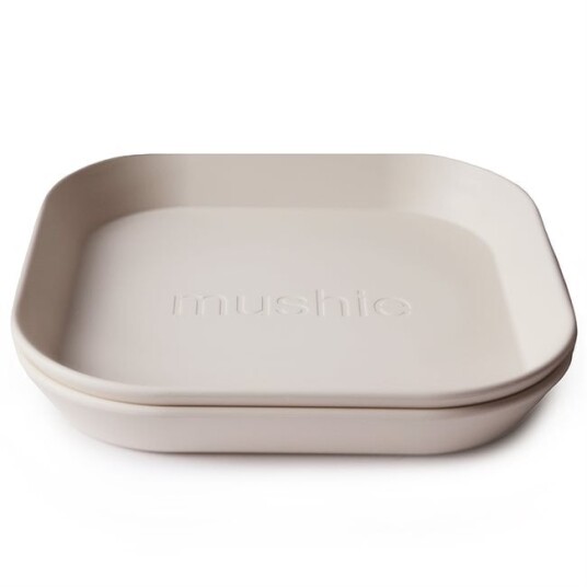 mushie Firkantet tallerken 2 deler, elfenben mushie Firkantet tallerken 2 deler, elfenben