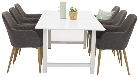 Venture Design Count & Comfort spisegruppe Hvit/grå 6 st stoler & bord 220 x 100 cm