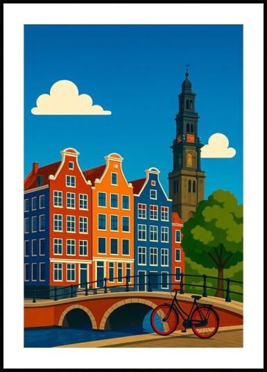 Amsterdam Canal and Bike Poster Plakat / 50x70cm