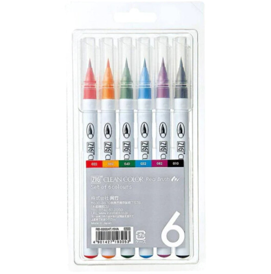 Zig Clean Color penselpenner Pakke med 6 eller 12 farger 6 Penselpenner