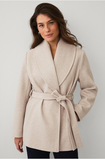 Ellos Collection   Kort frakk med bindebelte   Beige
