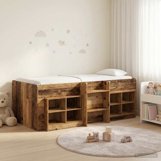  Loft Seng Ramme med Skap 3 pcs Gammelt tre Konstruert tre
