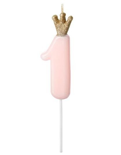 Tallet 1 Rosa Kakelys med Gullkrone 9,5 cm