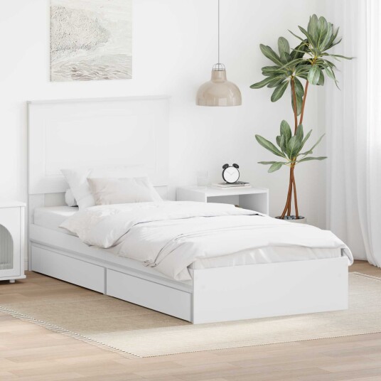 Seng med Oppbevaring med skuff Hvit 90 x 190 cm Konstruert tre