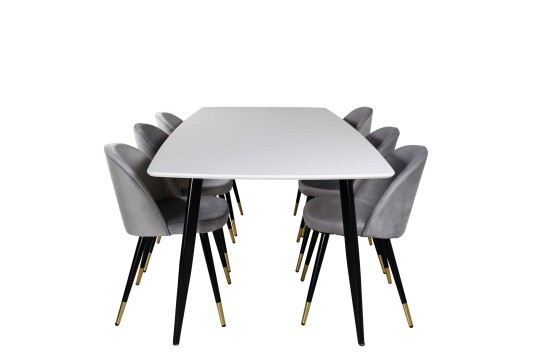 Venture Design Polar & Velvet spisegruppe Hvit/svart 6 st stoler & bord 240 x 100 cm