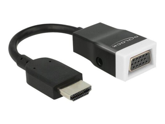 Delock HDMI til VGA Adapter med Lyd - Svart/Hvit - 1080p Oppløsning