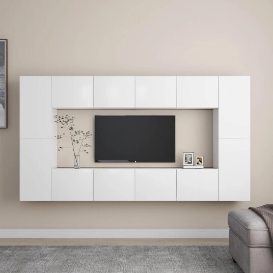 vidaXL TV-benksett 8 deler hvit sponplate