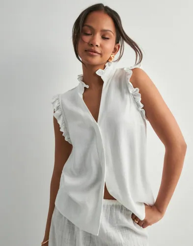 Selected Femme Hvit Slfviva Sl Sun Ruffle Top Noos