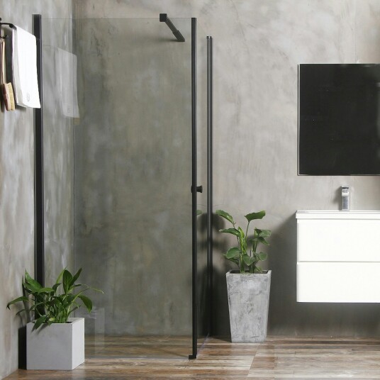 Dusjhjørne Bathlife Allsidig Rett Vegg Klarglass + Rett Dør Sort