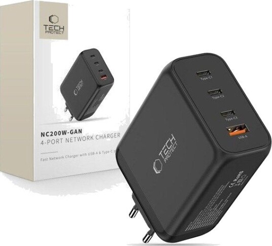 Tech-Protect NC200W-GaN 4-Ports 200W AC Charger - Black