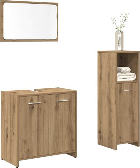 Baderomsmøbler 3 deler artisan eik konstruert tre 8721158714862
