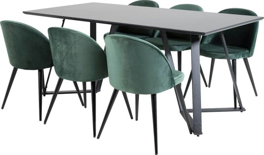 Venture Home Marina Spisegruppe 180 cm Rektangulær med 6 Velvet Stoler Sort