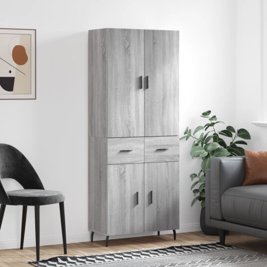 vidaXL Highboard grå sonoma 69,5x34x180 cm konstruert tre 8720845475895