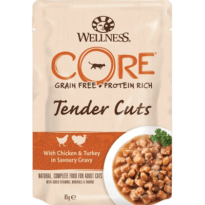 CORE Petfood Voksen Kattemat Tender Cuts Kylling og Kalkun 85 g