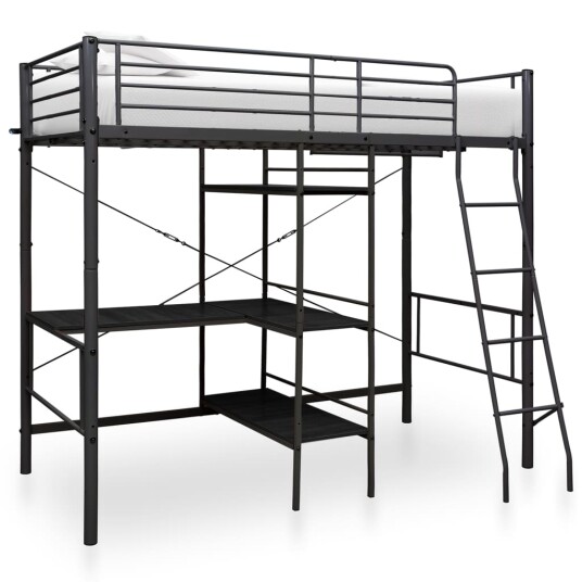 vidaXL Køyeseng med bord ramme svart metall 90x200 cm vidaXL Køyeseng med bord ramme svart metall 90x200 cm