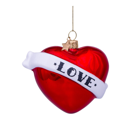 Vondels Glassornament Love hjerte rød H8,5 cm