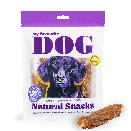 Kyllinginnpakket Rulle med Lever og Lungefyll 12 cm, 6-pakning, 360g - My Favourite DOG Kyllinginnpakket Rulle med Lever og Lungefyll 12 cm, 6-pakning, 360g - My Favourite DOG