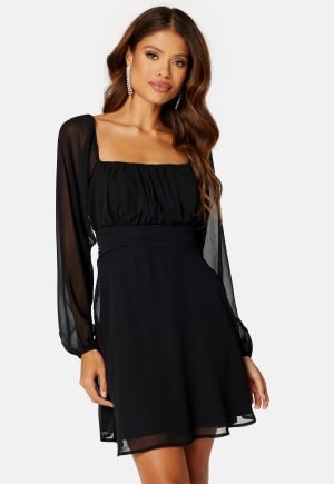 BUBBLEROOM Square Neck L/S Georgette Dress Black 46 BUBBLEROOM Square Neck L/S Georgette Dress Black 46