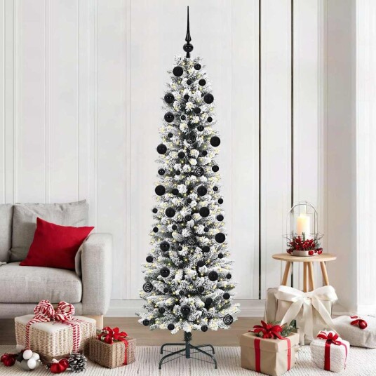  Kunstig juletre Grønn og hvit 210 cm PVC og Metall og Plast