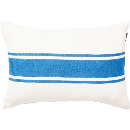 Lexington Embroidery Center Striped Linen/Cotton Pute 40x60 cm Blå/Off white