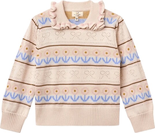 Copenhagen Colors Knitted Collar Blouse W. Pointelle & Pattern Beige 146