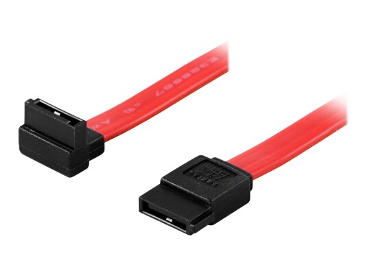 Deltaco 30 cm SATA-kabel med oppvinklet kontakt - Rød Deltaco 30 cm SATA-kabel med oppvinklet kontakt - Rød
