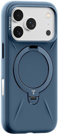 TORRAS iPhone 17 Pro Ostand Spin Silikon Deksel m. Roterende Kickstand MagSafe Kompatibel Blå