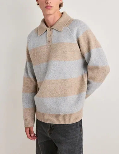 Les Deux Striped Melange Knitted Polo Strikkegensere Beige
