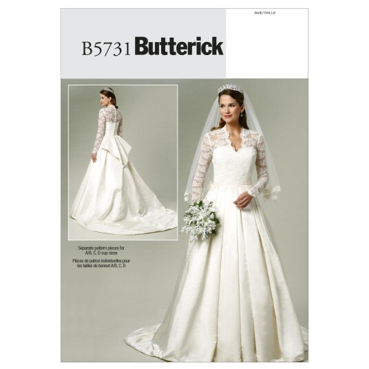 Butterick 5731- Brudekjole A5 (6-8-10-12-14)