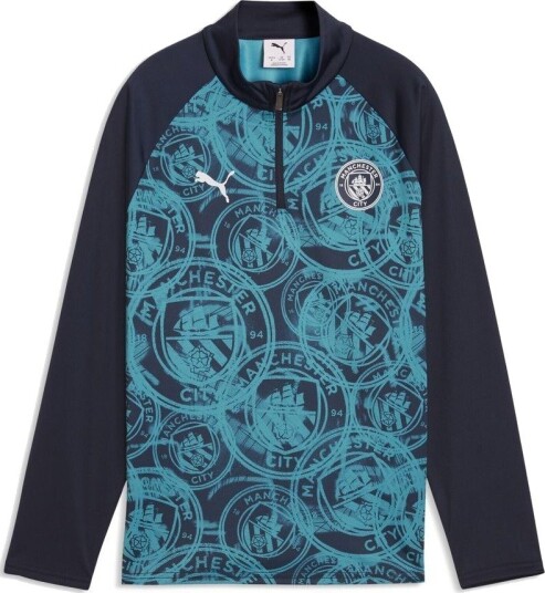 Manchester City Treningsskjorte Pre Match 1/4 glidelås   Navy/Tropisk blå Barn   PUMA størrelse 164 cm