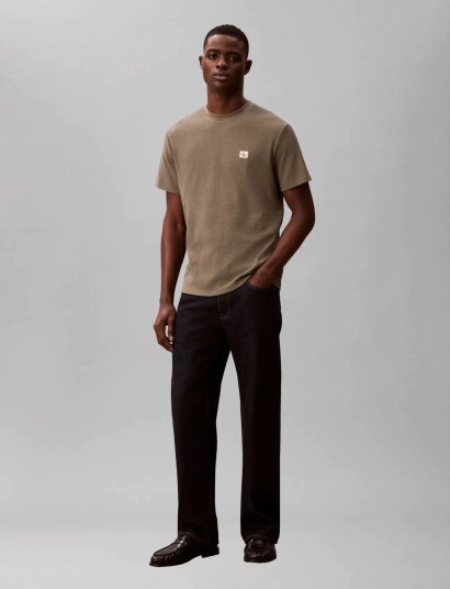 Calvin Klein Jeans Ss Waffle Badge Crewnk Tee Khaki green XS