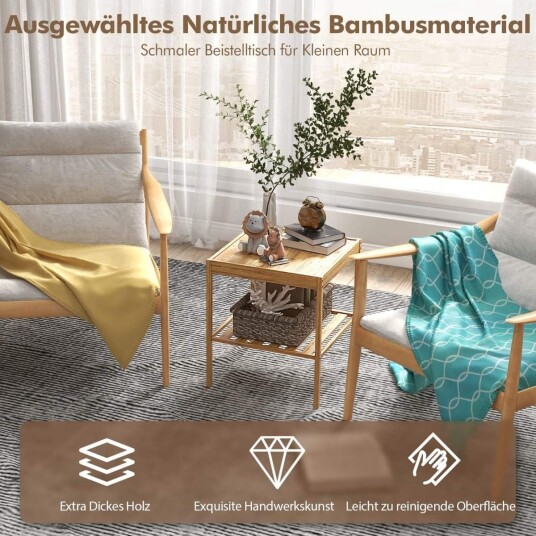 Nattbordsett i bambus – 2 etasjers kompakt slitesterkt