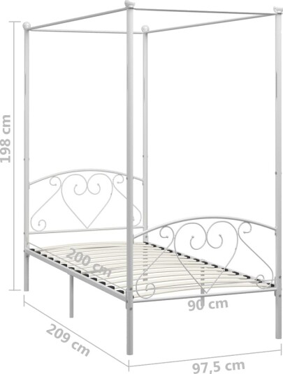 vidaXL Himmelsengeramme hvit metall 90x200 cm