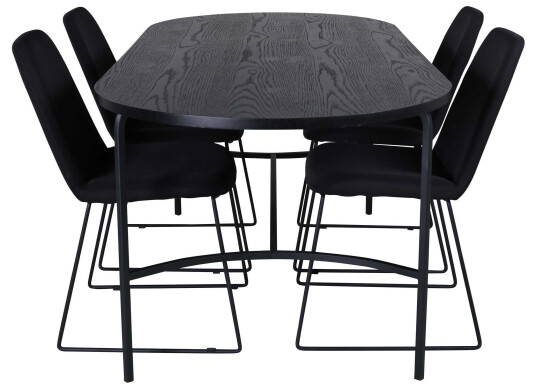 Venture Design Skate & Muce spisegruppe Svart/svart 4 stoler & bord 200 x 90 cm