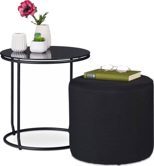 Sidebord med fotskammel svart Sidebord med fotskammel svart