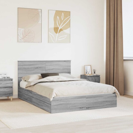 Seng med Oppbevaring Grå Sonoma 160 x 200 cm Konstruert tre